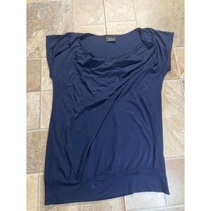 JKLA California Navy Blue Drape Neck Cap Sleeve Tunic Top